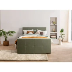 Boxspring met voetbord Liv geblokt - groen - 120x200 cm - ronde poot