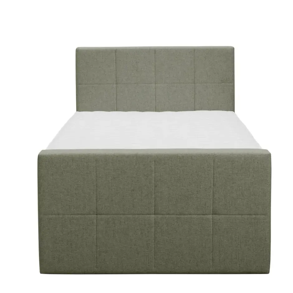 Boxspring met voetbord Liv geblokt - groen - 120x200 cm - ronde poot