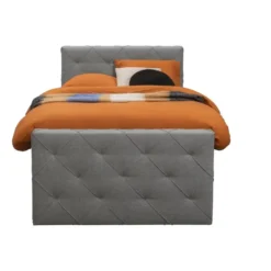 Boxspring met voetbord Liv geruit - lichtgrijs - 120x200 cm - ronde poot