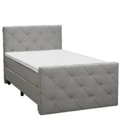 Boxspring met voetbord Liv geruit - lichtgrijs - 120x200 cm - ronde poot