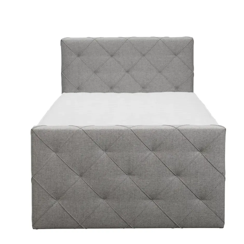 Boxspring met voetbord Liv geruit - lichtgrijs - 120x200 cm - ronde poot