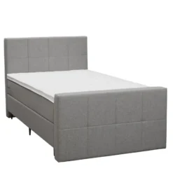 Boxspring met voetbord Liv geblokt - lichtgrijs - 120x200 cm - slanke poot