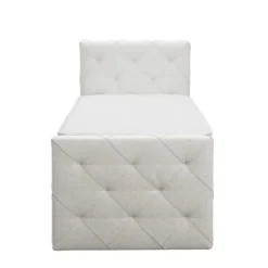 Boxspring met voetbord Liv geruit - ecru - 90x200 cm - ronde poot