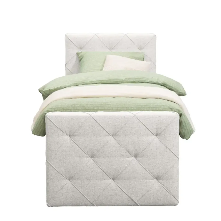 Boxspring met voetbord Liv geruit - ecru - 90x200 cm - ronde poot