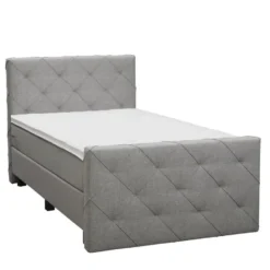 Boxspring met voetbord Liv geruit - lichtgrijs - 120x200 cm - vierkante poot