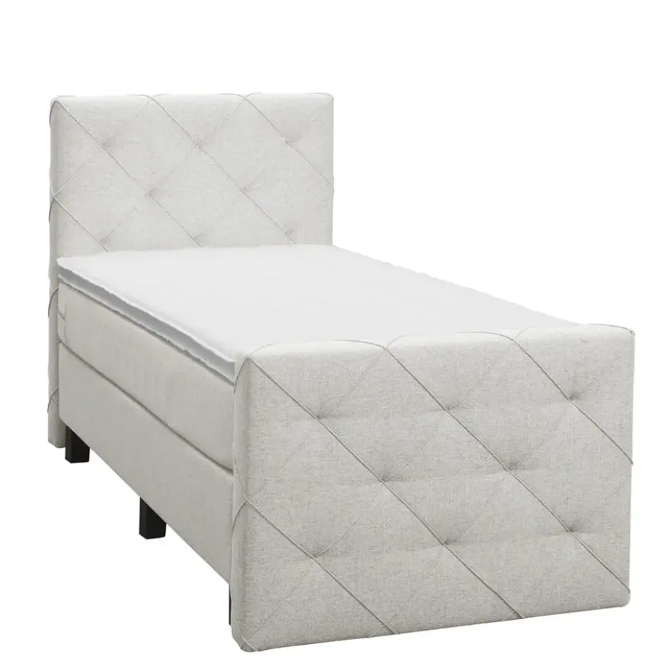 Boxspring met voetbord Liv geruit - ecru - 90x200 cm - vierkante poot