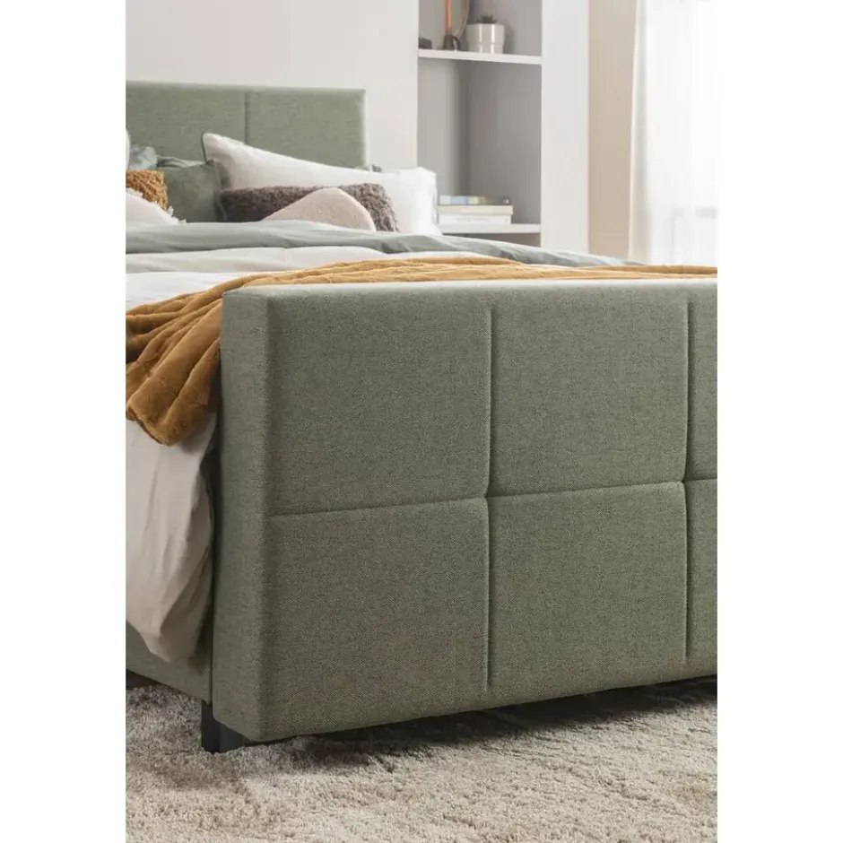 Boxspring met voetbord Liv geblokt - groen - 180x200 cm - vierkante poot