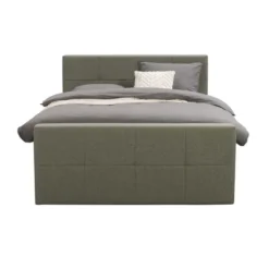 Boxspring met voetbord Liv geblokt - groen - 180x200 cm - vierkante poot
