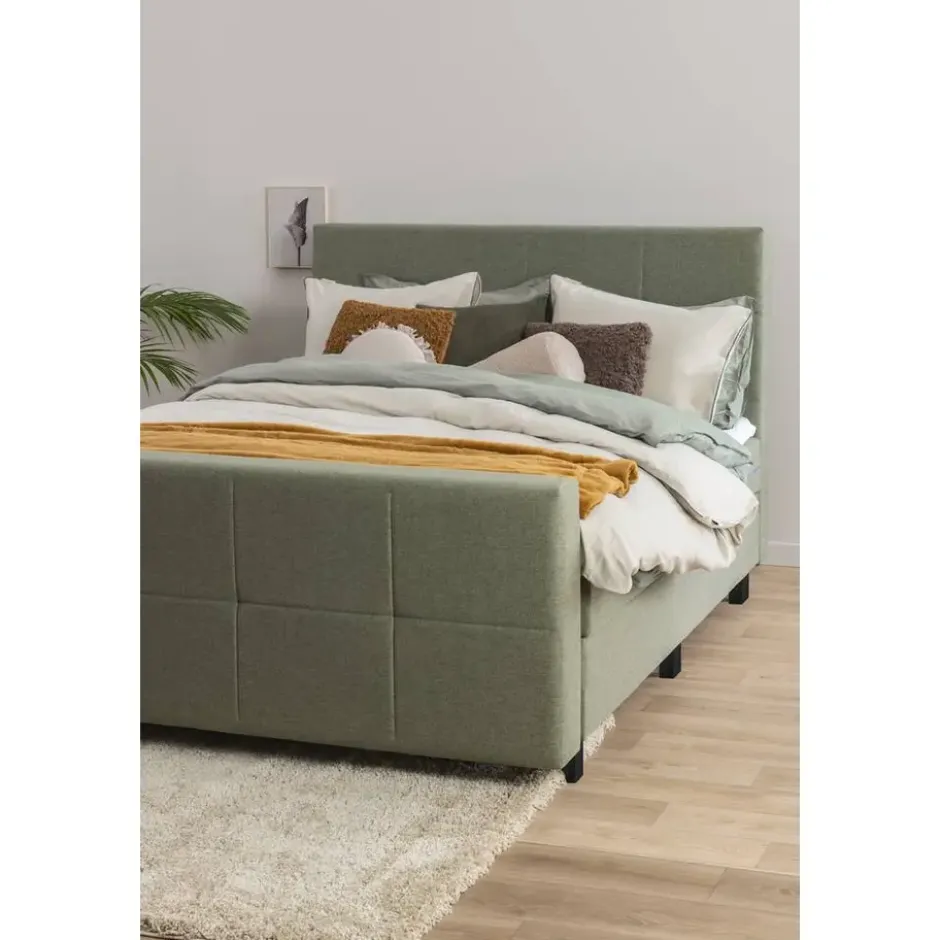Boxspring met voetbord Liv geblokt - groen - 180x200 cm - vierkante poot