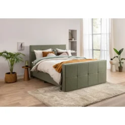 Boxspring met voetbord Liv geblokt - groen - 180x200 cm - vierkante poot