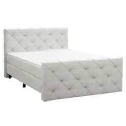Boxspring met voetbord Liv geruit - ecru - 140x200 cm - ronde poot