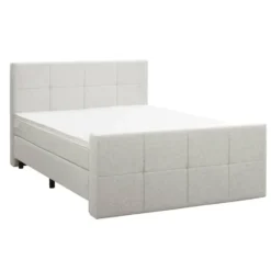 Boxspring met voetbord Liv geblokt - ecru - 180x200 cm - ronde poot