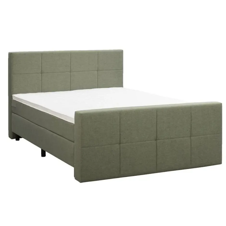 Boxspring met voetbord Liv geblokt - groen - 160x200 cm - ronde poot