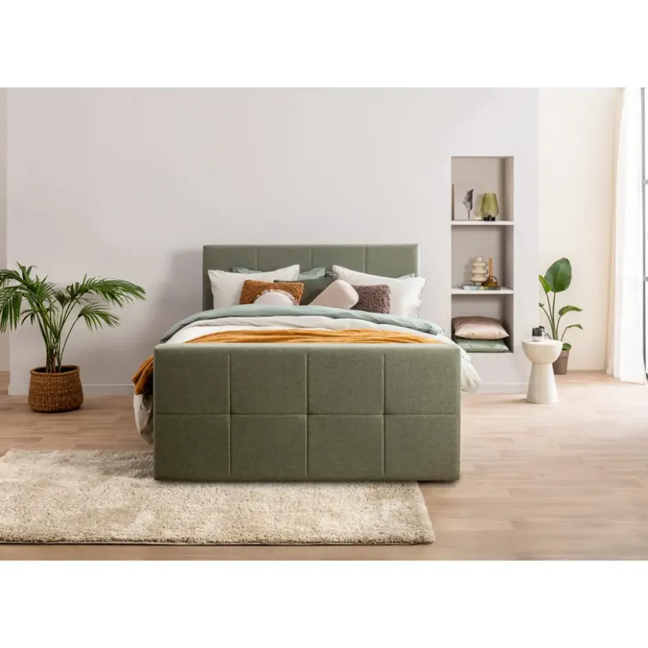Boxspring met voetbord Liv geblokt - groen - 160x200 cm - ronde poot