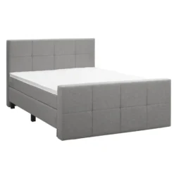Boxspring met voetbord Liv geblokt - lichtgrijs - 140x200 cm - vierkante poot