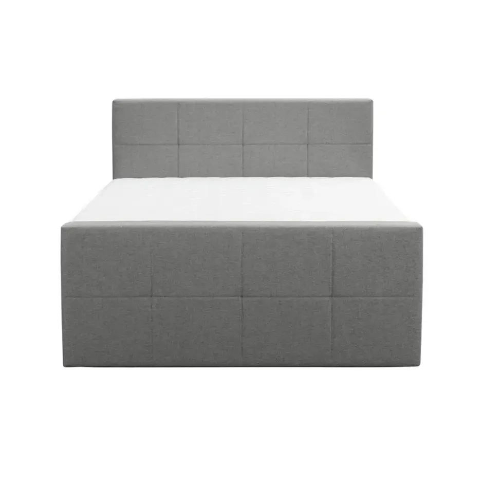 Boxspring met voetbord Liv geblokt - lichtgrijs - 140x200 cm - ronde poot