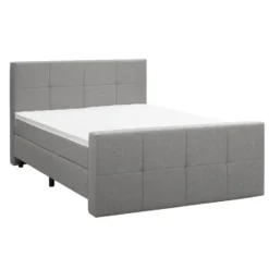 Boxspring met voetbord Liv geblokt - lichtgrijs - 140x200 cm - ronde poot