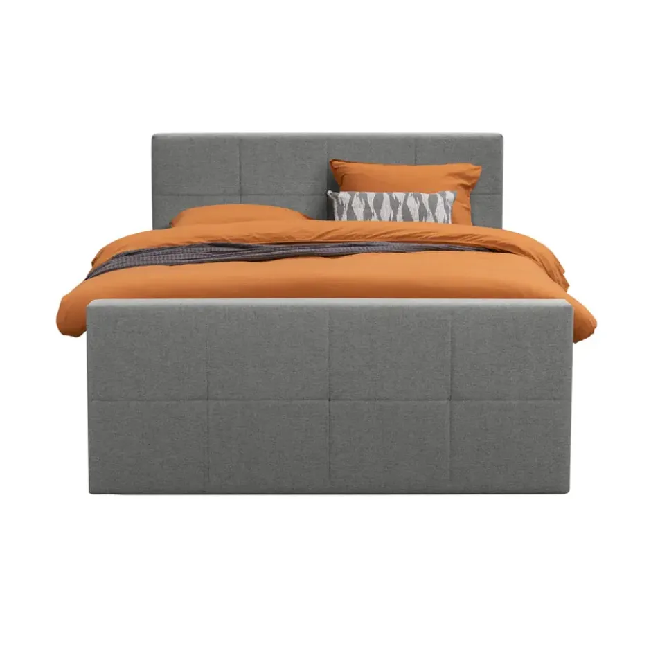 Boxspring met voetbord Liv geblokt - lichtgrijs - 140x200 cm - ronde poot