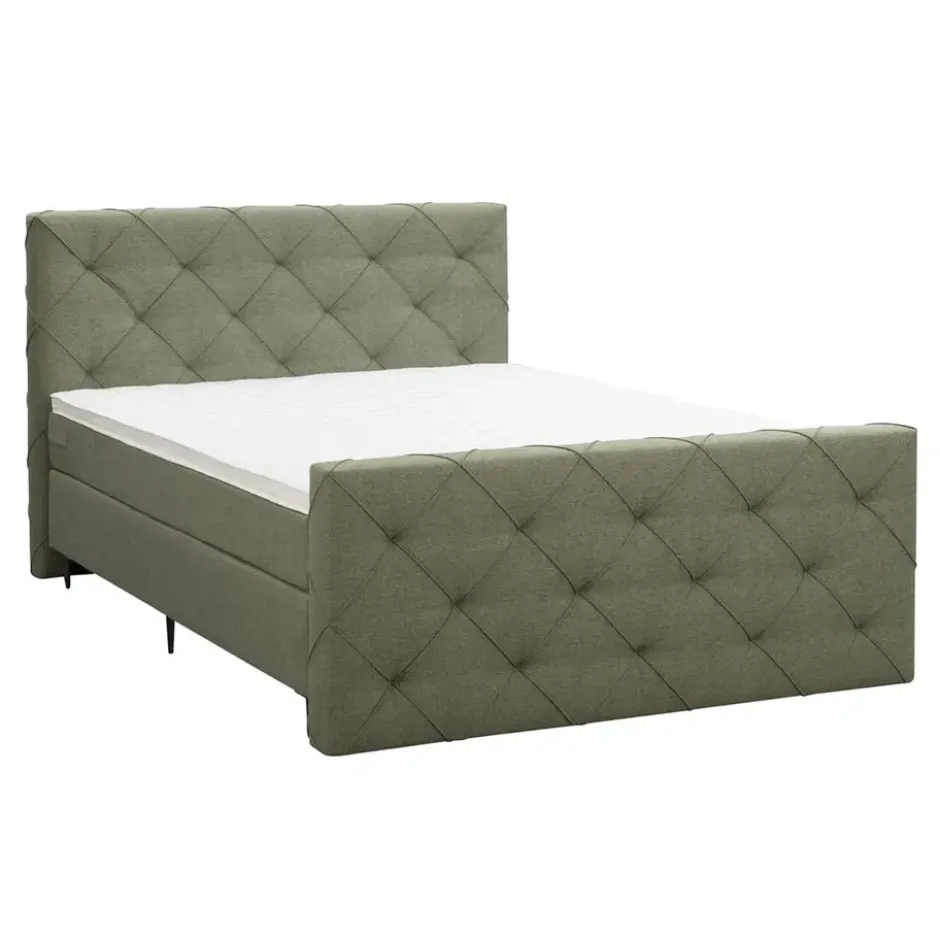Boxspring met voetbord Liv geruit - groen - 180x200 cm - slanke poot
