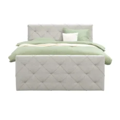 Boxspring met voetbord Liv geruit - ecru - 180x200 cm - ronde poot