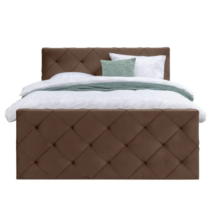 Boxspring met voetbord Liv geruit - bruin - 180x200 cm - ronde poot