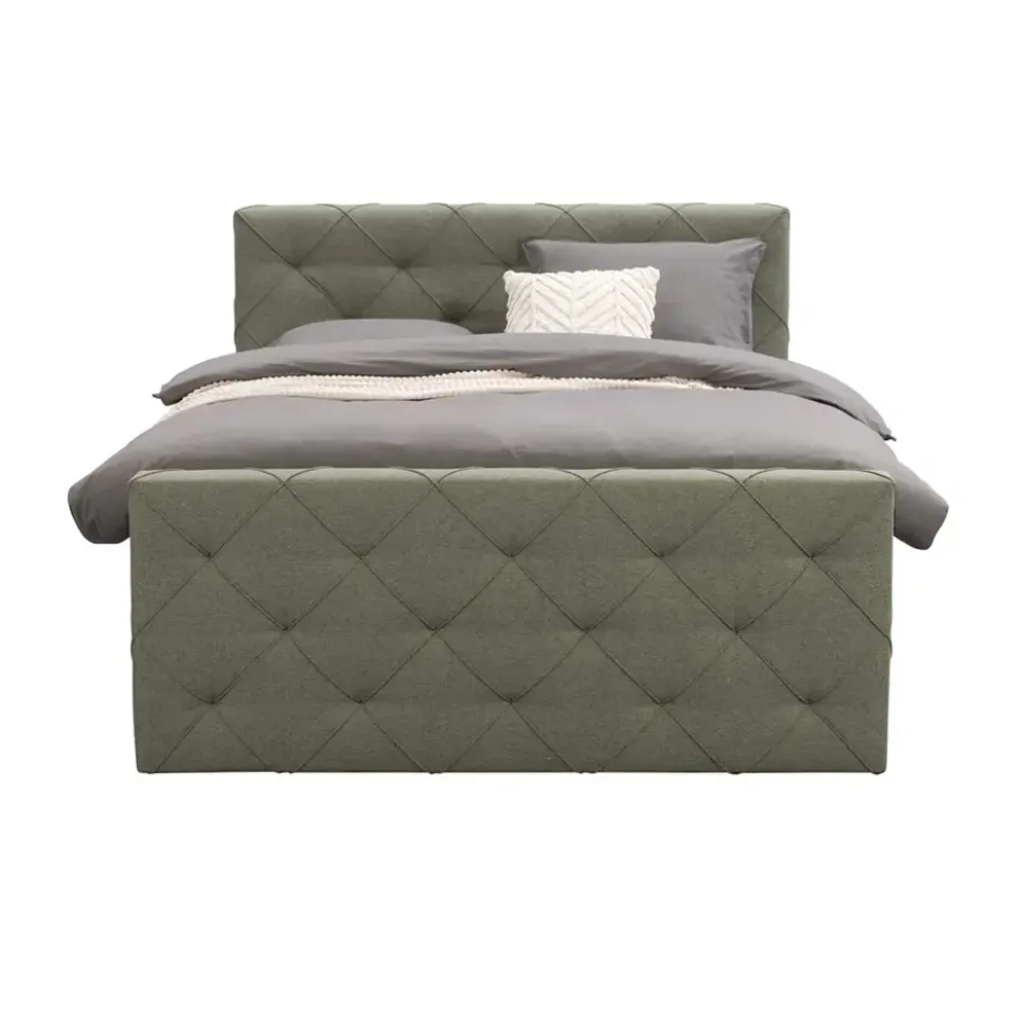 Boxspring met voetbord Liv geruit - blauw - 160x200 cm - vierkante poot