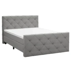 Boxspring met voetbord Liv geruit - lichtgrijs - 180x200 cm - ronde poot