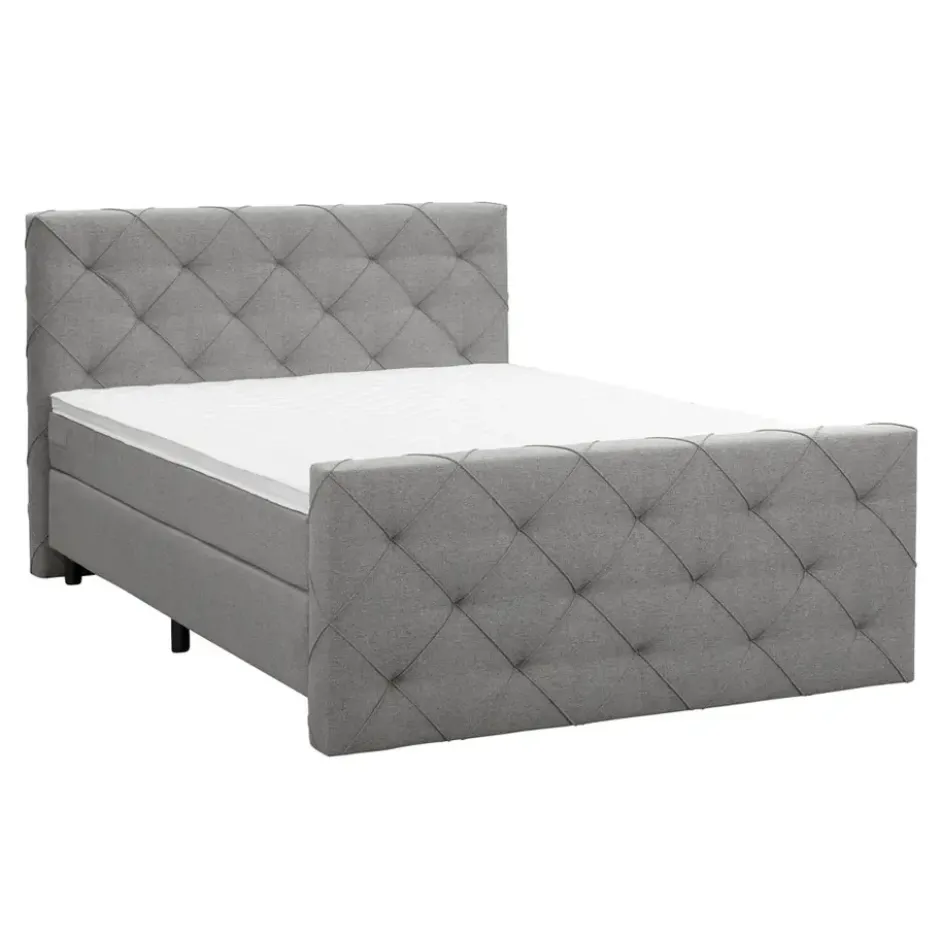 Boxspring met voetbord Liv geruit - lichtgrijs - 180x200 cm - ronde poot