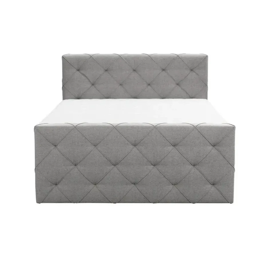 Boxspring met voetbord Liv geruit - lichtgrijs - 180x200 cm - ronde poot