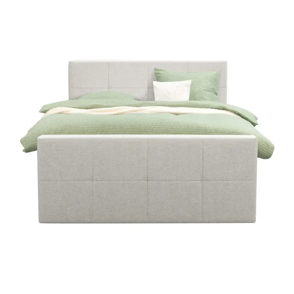 Boxspring met voetbord Liv geblokt - ecru - 180x200 cm - vierkante poot