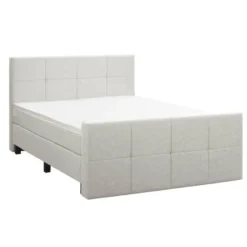Boxspring met voetbord Liv geblokt - ecru - 180x200 cm - vierkante poot
