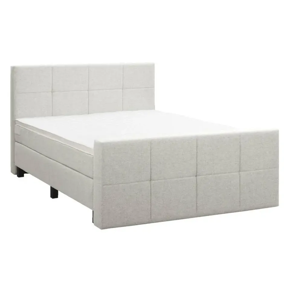 Boxspring met voetbord Liv geblokt - ecru - 180x200 cm - vierkante poot