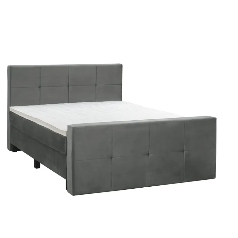 Boxspring met voetbord Liv geblokt - grijs - 180x200 cm - vierkante poot