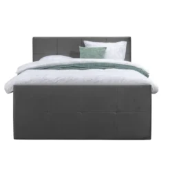 Boxspring met voetbord Liv geblokt - grijs - 180x200 cm - vierkante poot