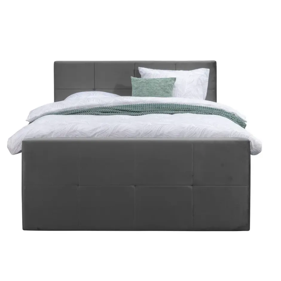 Boxspring met voetbord Liv geblokt - grijs - 180x200 cm - vierkante poot