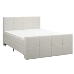 Boxspring met voetbord Liv geblokt - ecru - 140x200 cm - slanke poot