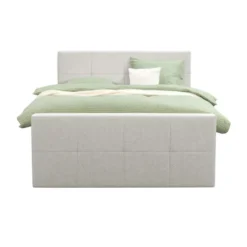Boxspring met voetbord Liv geblokt - ecru - 140x200 cm - slanke poot