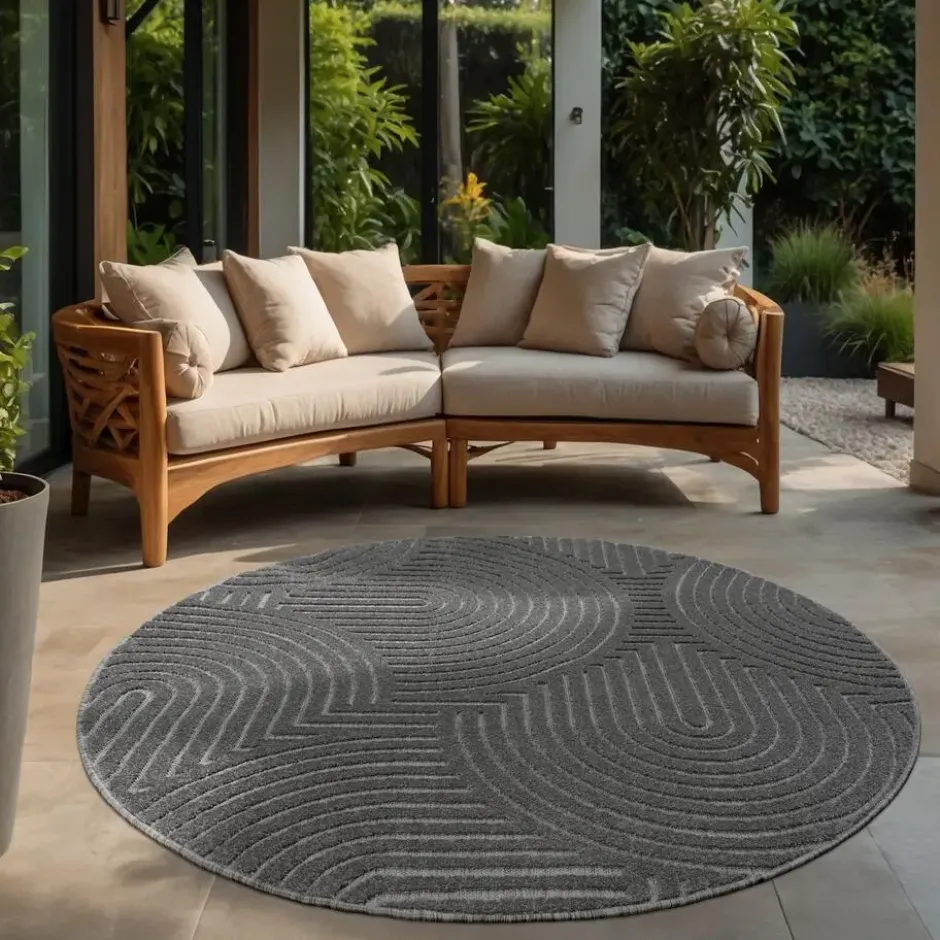 Buitenkleed Berlin Rond Japandi Grijs - 150 CM Ø