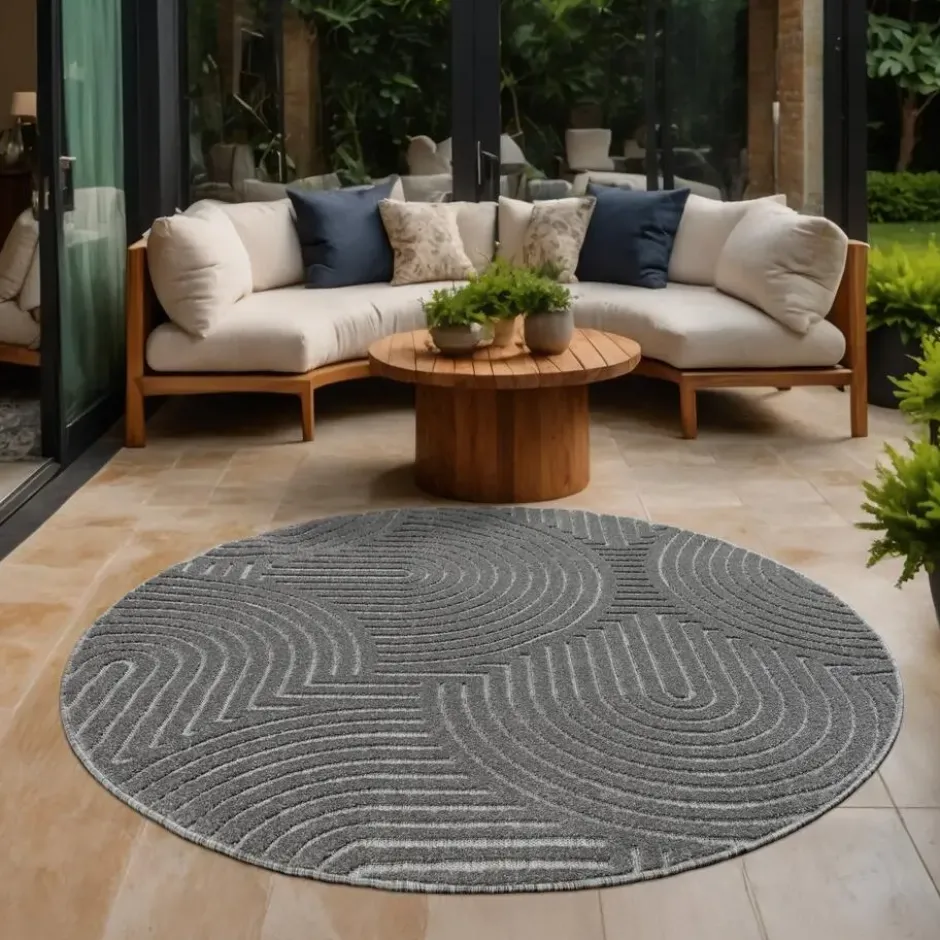 Buitenkleed Berlin Rond Japandi Grijs - 150 CM Ø