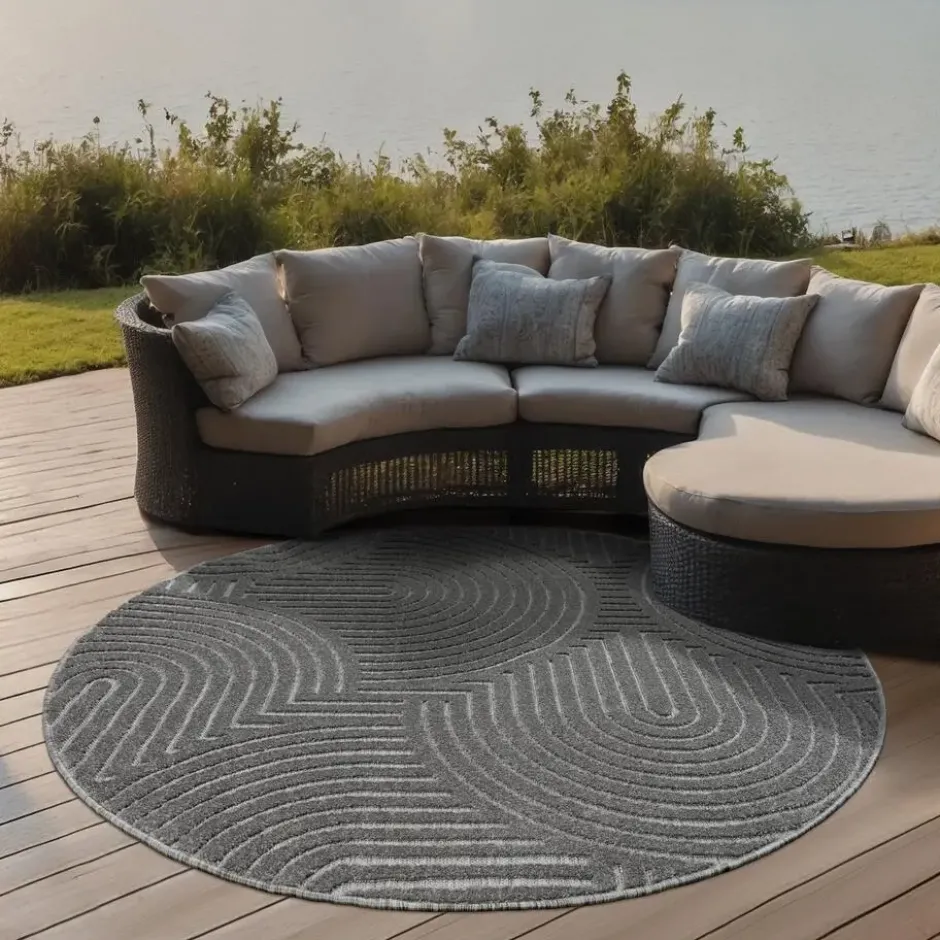 Buitenkleed Berlin Rond Japandi Grijs - 150 CM Ø