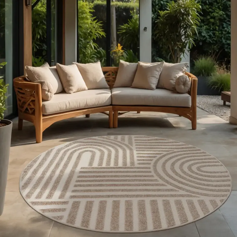 Buitenkleed Berlin Rond Japandi Beige - 150 CM Ø