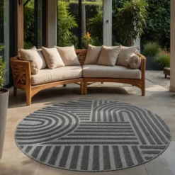 Buitenkleed Berlin Rond Japandi Grijs - 200 CM Ø