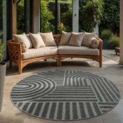 Buitenkleed Berlin Rond Japandi Grijs - 150 CM Ø