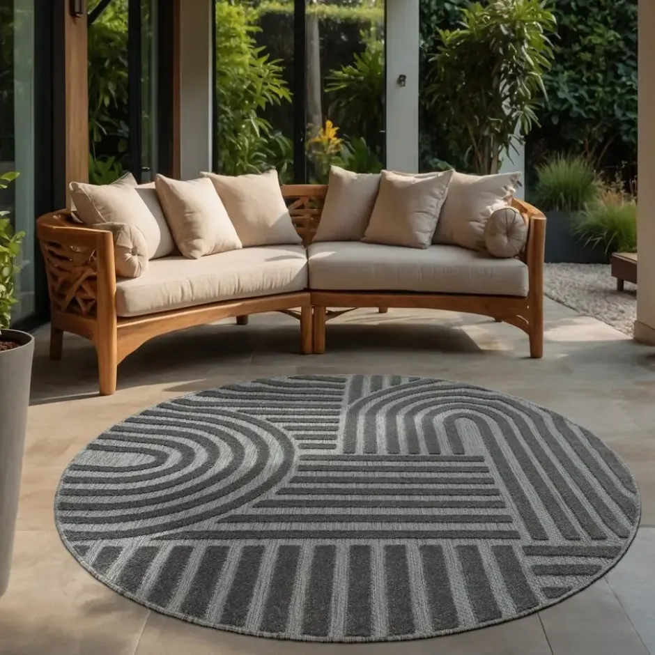 Buitenkleed Berlin Rond Japandi Grijs - 150 CM Ø