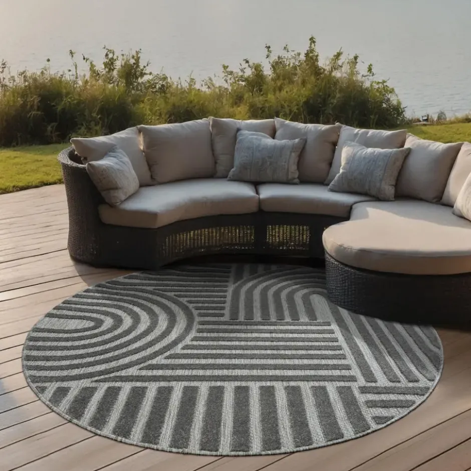 Buitenkleed Berlin Rond Japandi Grijs - 150 CM Ø