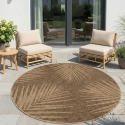 Buitenkleed Rond Timber Floral Jute Beige - 120 CM Ø