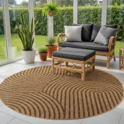 Buitenkleed Rond Timber Japandi Jute Beige - 120 CM Ø