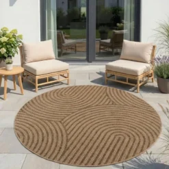 Buitenkleed Rond Timber Japandi Jute Beige - 120 CM Ø