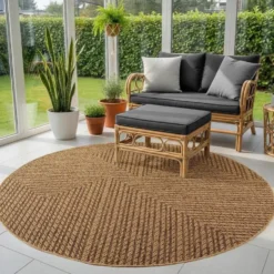 Buitenkleed Rond Timber Jute Beige - 120 CM Ø