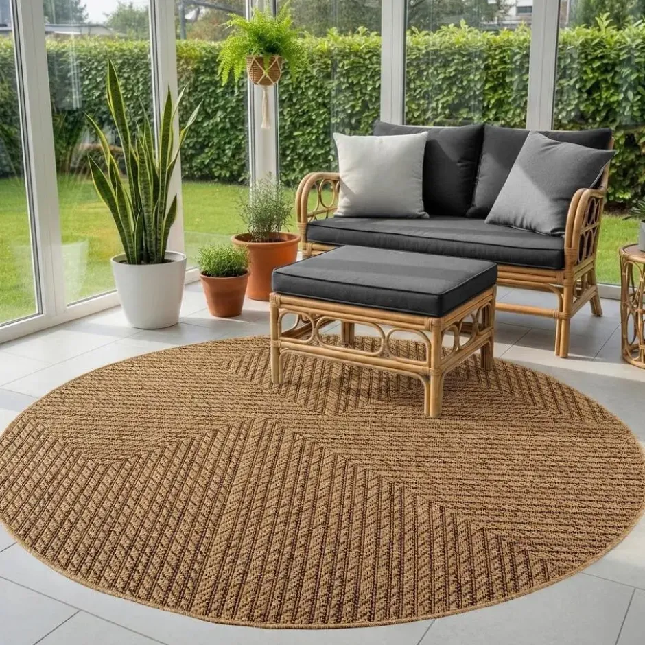 Buitenkleed Rond Timber Jute Beige - 120 CM Ø